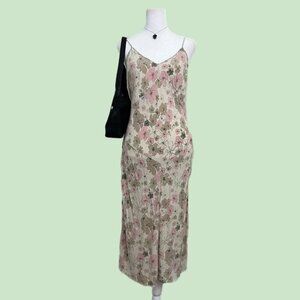 beige and pink floral y2k silk dress